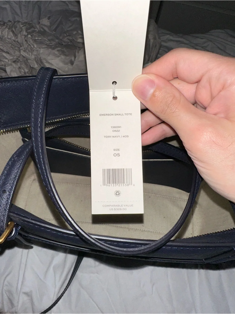 Tory Burch Navy Emerson Small Tote Leather Satchel with Crossbody Strap
